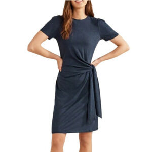 Boden Side Tie Jersey Dress Size 14R Navy Blue Casual Comfort Coastal